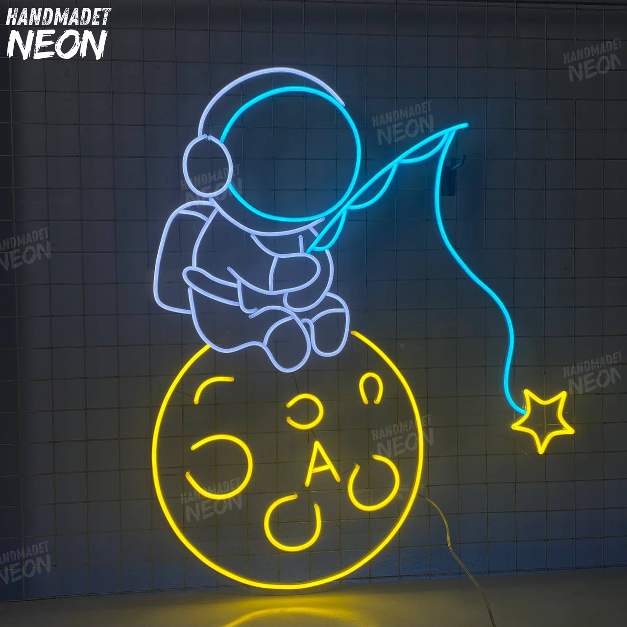 Astronaut Fishing Star On Moon Neon Sign